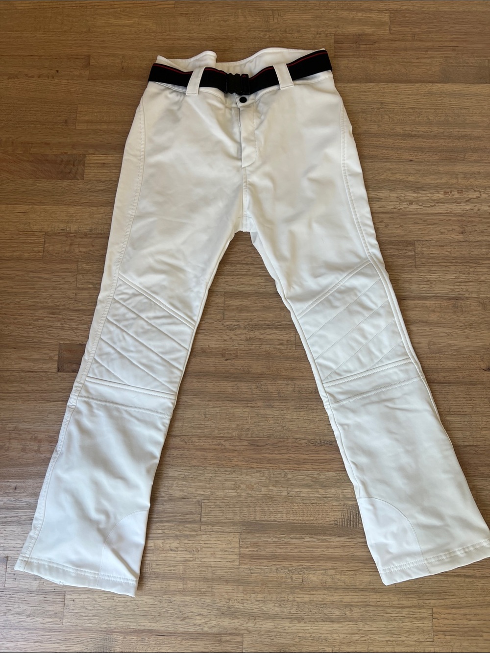 Bogner Fire + Ice Quilted-white Ski Pants with Black & Red Waist Trim